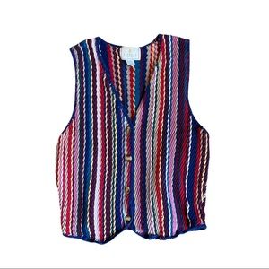 Vintage Express Tricot Rainbow button up Sweater vest